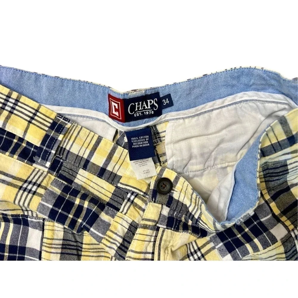 Chaps Madras Blue Yellow Plaid Cotton Shorts Casual 34 Patchwork Retro 8